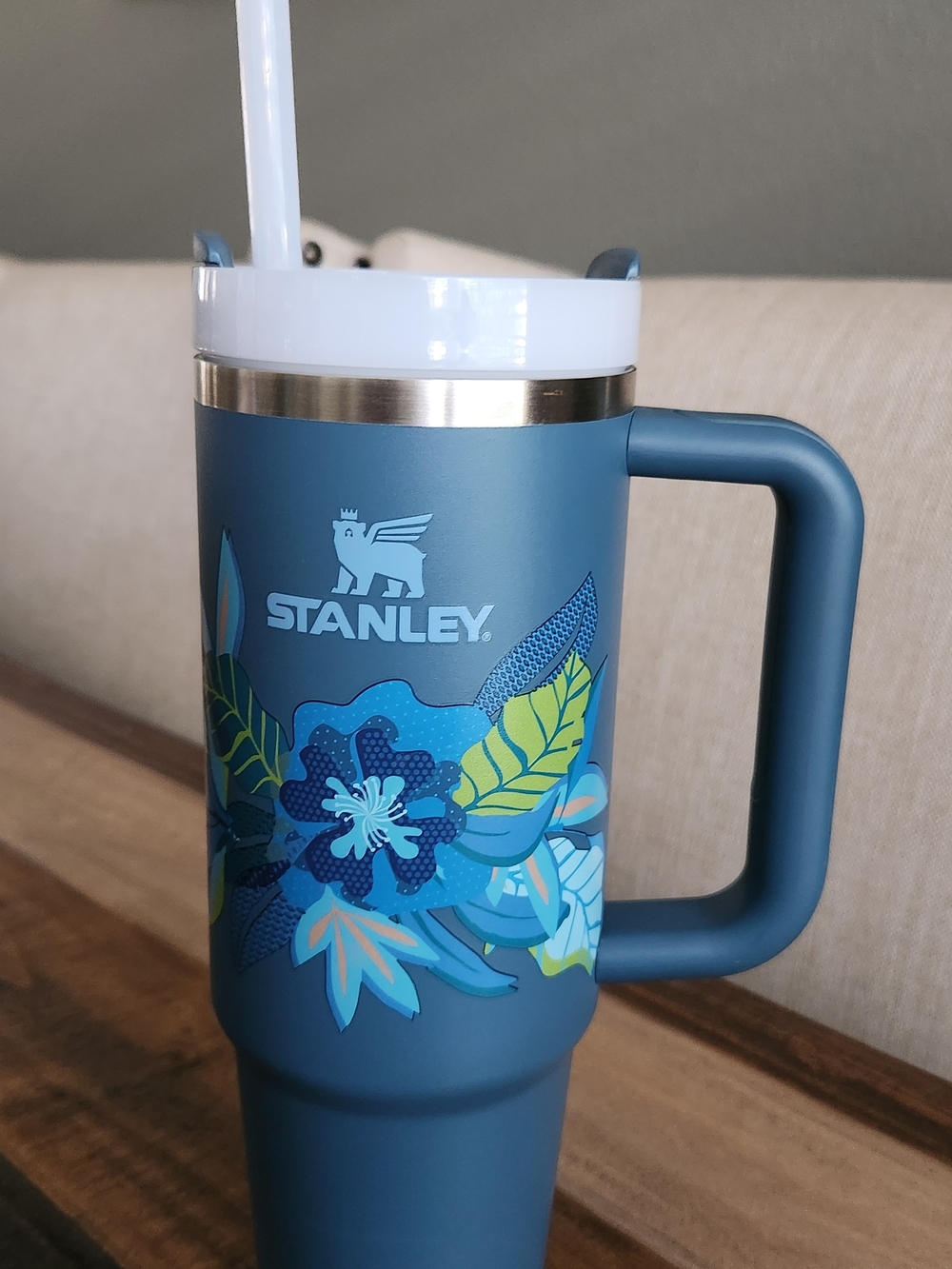 Stanley Teal Blue Floral Insulated Travel Mug with Handle Mothers Day Cup
